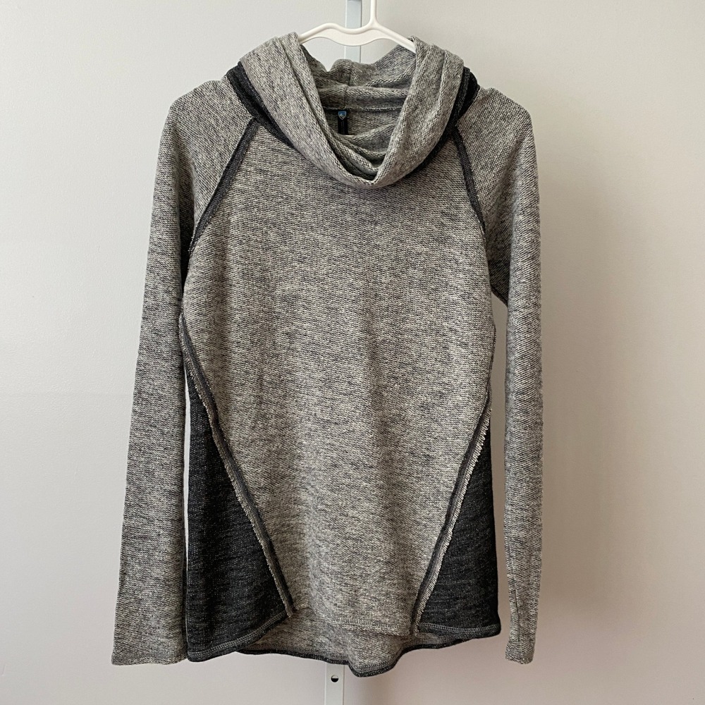 KUHL XS Grey Pullover Cowl Neck Colorblock Wool Blend Sweater Hoodie NWT